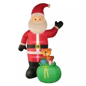 Winter Wonder Lane Airblown 15' Santa Clause w/ Teddy Bear & Gift Bag LED Lights